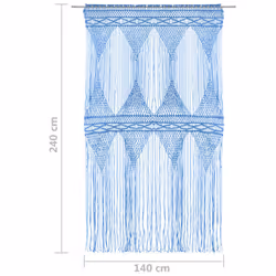 vidaXL Macrame Curtain Blue 140x240 cm Cotton Shade Drape Translucent Blind - Additional view 4