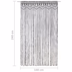 vidaXL Macrame Curtain Anthracite 140x240 cm Cotton Drape Translucent Blind - Additional view 4