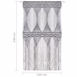 vidaXL Macrame Curtain Anthracite 140x240 cm Cotton Drape Translucent Blind - Additional view 4