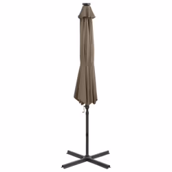 vidaXL Cantilever Garden Parasol with Pole and LED Lights Umbrella Taupe