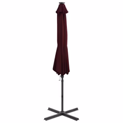 vidaXL Cantilever Garden Parasol with Pole and LED Lights Shade Bordeaux Red