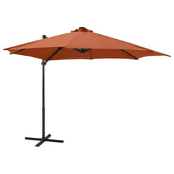 vidaXL Cantilever Garden Parasol with Pole and LED Lights Umbrella Terracotta