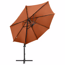 vidaXL Cantilever Garden Parasol with Pole and LED Lights Umbrella Terracotta