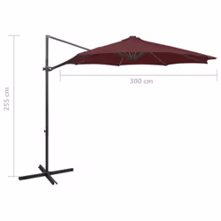 vidaXL Cantilever Garden Parasol with Pole and LED Lights Shade Bordeaux Red - Additional view 9