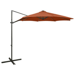 vidaXL Cantilever Garden Parasol with Pole and LED Lights Umbrella Terracotta