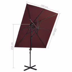 vidaXL Cantilever Garden Parasol with Double Top Outdoor Umbrella Bordeaux Red - Additional view 7
