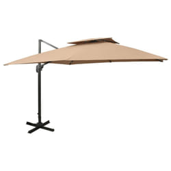 vidaXL Cantilever Umbrella with Double Top Garden Sunshade Outdoor Parasol - taupe, 300 x 300 cm