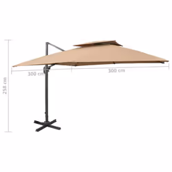 vidaXL Cantilever Umbrella with Double Top Garden Sunshade Outdoor Parasol - taupe, 300 x 300 cm - Additional view 8