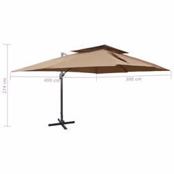 vidaXL Cantilever Umbrella with Double Top Garden Sunshade Outdoor Parasol - taupe, 300 x 400 cm