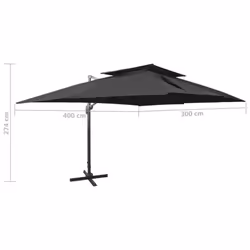 vidaXL Cantilever Umbrella with Double Top Garden Sunshade Outdoor Parasol - black, 300 x 400 cm - Additional view 8