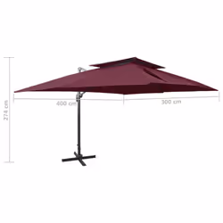 vidaXL Cantilever Umbrella with Double Top Garden Sunshade Outdoor Parasol - bordeaux red, 300 x 400 cm