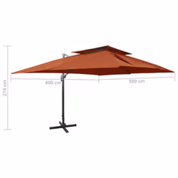 vidaXL Cantilever Umbrella with Double Top Garden Sunshade Outdoor Parasol - terracotta, 300 x 400 cm - Additional view 8