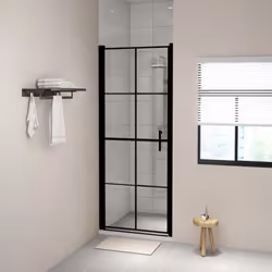 vidaXL Shower Door Tempered Glass Black Bathroom Washroom Accessory Screen