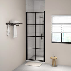 vidaXL Shower Door Tempered Glass Black Bathroom Washroom Accessory Screen