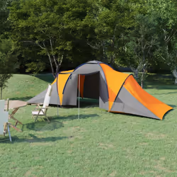 vidaXL Camping Tent 6 Persons Grey and Orange Outdoor Hiking Sleeping House