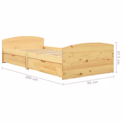 vidaXL Solid Wood Pine Bed Frame with 2 Drawers 90x200 cm Home Wooden Bedstead