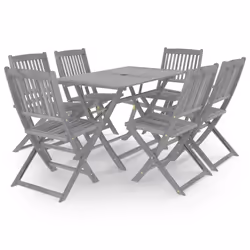 vidaXL Solid Acacia Wood Garden Dining Set 7 Piece Grey Furniture Outdoot