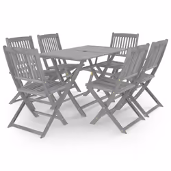 vidaXL Solid Acacia Wood Garden Dining Set 7 Piece Grey Furniture Outdoot
