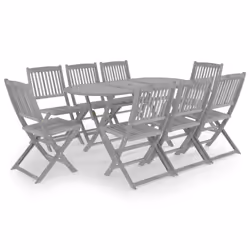 vidaXL Solid Acacia Wood Garden Dining Set 9 Piece Grey Furniture Outdoot