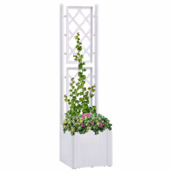 vidaXL Garden Raised Bed with Trellis and Self Watering System White Planter