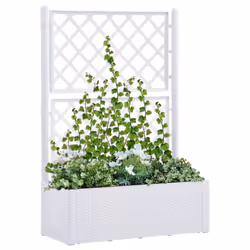 vidaXL Garden Raised Bed with Trellis and Self Watering System White Planter