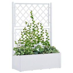 vidaXL Garden Raised Bed with Trellis and Self Watering System White Planter