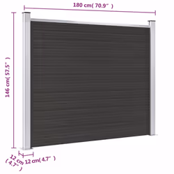 vidaXL Fence Panel WPC 180x146 cm Black Garden Barrier Edging Fencing Privacy - Additional view 5
