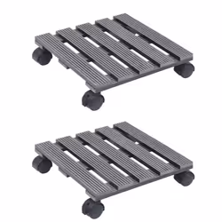 vidaXL 2x Plant Trolleys Grey WPC Plants Dollies Caddies Rolling Plants Stand
