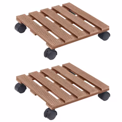 vidaXL 2x Plant Trolleys Brown WPC Plants Dollies Caddies Rolling Plants Stand