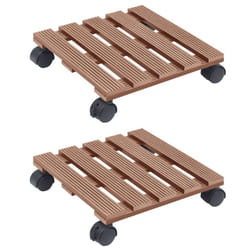 vidaXL 2x Plant Trolleys Brown WPC Plants Dollies Caddies Rolling Plants Stand