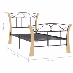 vidaXL Bed Frame Black Metal 90x200 cm Bedroom Furniture Bed Base Bedstead - Additional view 6