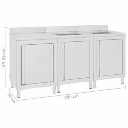 vidaXL Commercial Kitchen Sink Cabinet 180cm Stainless Steel Storage Cupboard - Additional view 4