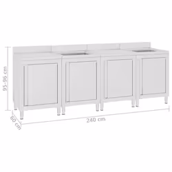 vidaXL Commercial Kitchen Sink Cabinet 240cm Stainless Steel Storage Cupboard - Additional view 5