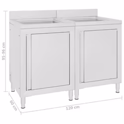 vidaXL 2x Commercial Kitchen Sink Cabinets Stainless Steel Restaurant Cupboard - Additional view 4