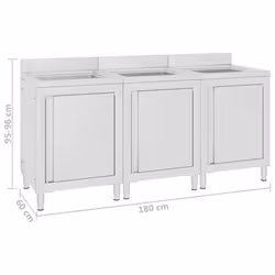 vidaXL 2x Commercial Kitchen Sink Cabinets Stainless Steel Restaurant Cupboard - Additional view 4