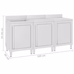 vidaXL Commercial Kitchen Sink Cabinet 180cm Stainless Steel Storage Cupboard - Additional view 5