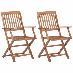 vidaXL 2x Solid Acacia Wood Folding Outdoor Chairs Wooden Garden Dining Seat