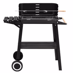 vidaXL Charcoal BBQ Grill Charcoal Grill with Wheels BBQ Smoker Black Steel