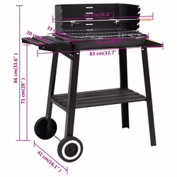 vidaXL Charcoal BBQ Grill Charcoal Grill with Wheels BBQ Smoker Black Steel