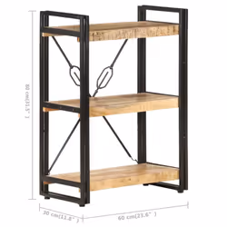 vidaXL Solid Mango Wood 3-Tier Bookcase 60x30x80 cm Book Cabinet Bookshelf