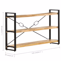 vidaXL Bookcase Bookshelf Wooden Storage Rack Shelf Solid Wood Mango and Iron - solid mango wood, 140 x 30 x 80 cm