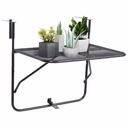 vidaXL Balcony Table Black Steel Folding Hanging Side Storage Rack Outdoor