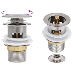 vidaXL Push Drain with Overflow Function Silver Wash Basin Tap Pop-up Valve