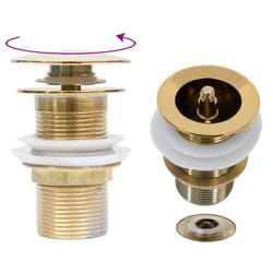 vidaXL Push Drain without Overflow Function Gold Wash Basin Tap Pop-up Valve