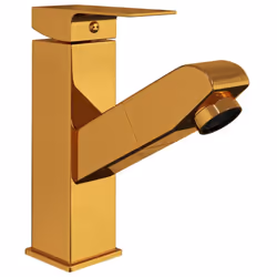 vidaXL Bathroom Basin Faucet with Pull-out Function Gold Sink Washbasin Tap