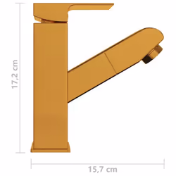 vidaXL Bathroom Basin Faucet with Pull-out Function Gold Sink Washbasin Tap - Additional view 5