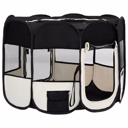 vidaXL Foldable Dog Playpen with Carrying Bag Black 90x90x58 cm Pet Run Cage - Additional view 2