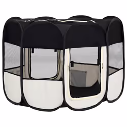 vidaXL Foldable Dog Playpen with Carrying Bag Black 90x90x58 cm Pet Run Cage - Additional view 4