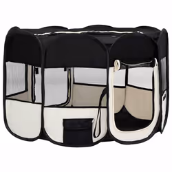 vidaXL Foldable Dog Playpen with Carrying Bag Black 110x110x58 cm Pet Run Cage - Additional view 2