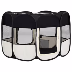 vidaXL Foldable Dog Playpen with Carrying Bag Black 110x110x58 cm Pet Run Cage - Additional view 4